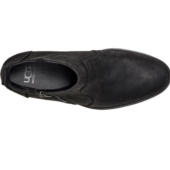 UGG Black Distressed Leather Flat Ankle Bootie 6 - Picture 5 of 7